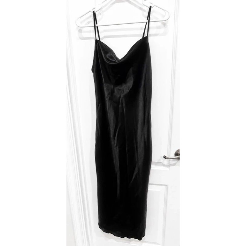 bebe Women’s Black Satin Cowl Neck Maxi Slip Dress Size Small(k)